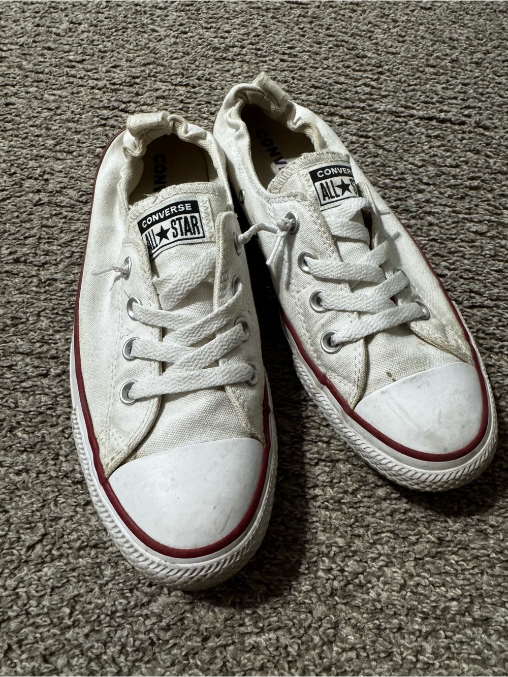 Converse White Canvas Low Top Sneakers with Red Trim